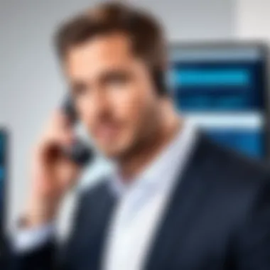 Business professional using phone equipment