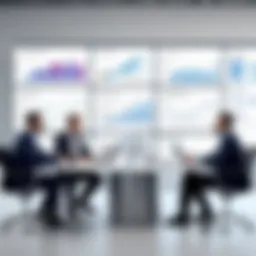 Illustration of a successful management team engaged in discussion