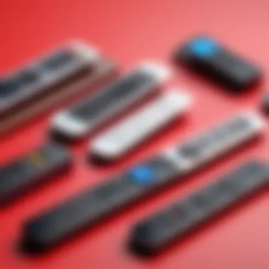Various types of desk remote controls displayed together