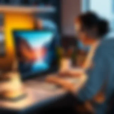 Creative Workspace with Adobe Illustrator Student using Adobe Illustrator on a laptop in a creative workspace