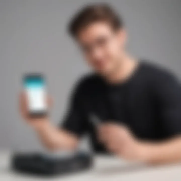 Illustration of a person setting up Ooma voicemail on a phone