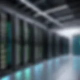 A modern data center showcasing advanced infrastructure and technology integration.